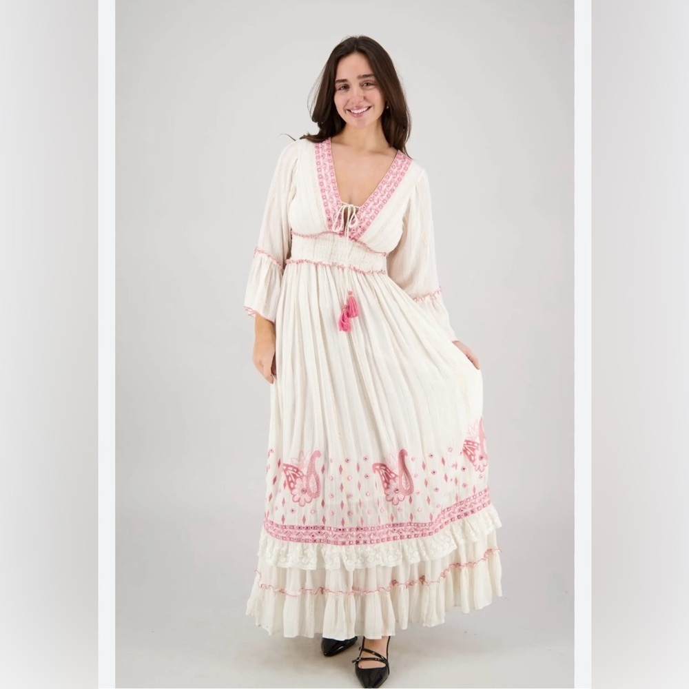 NWT Ananta Boho Maxi Dress In Pink W/ Metallic Shimmer Size Large/XL